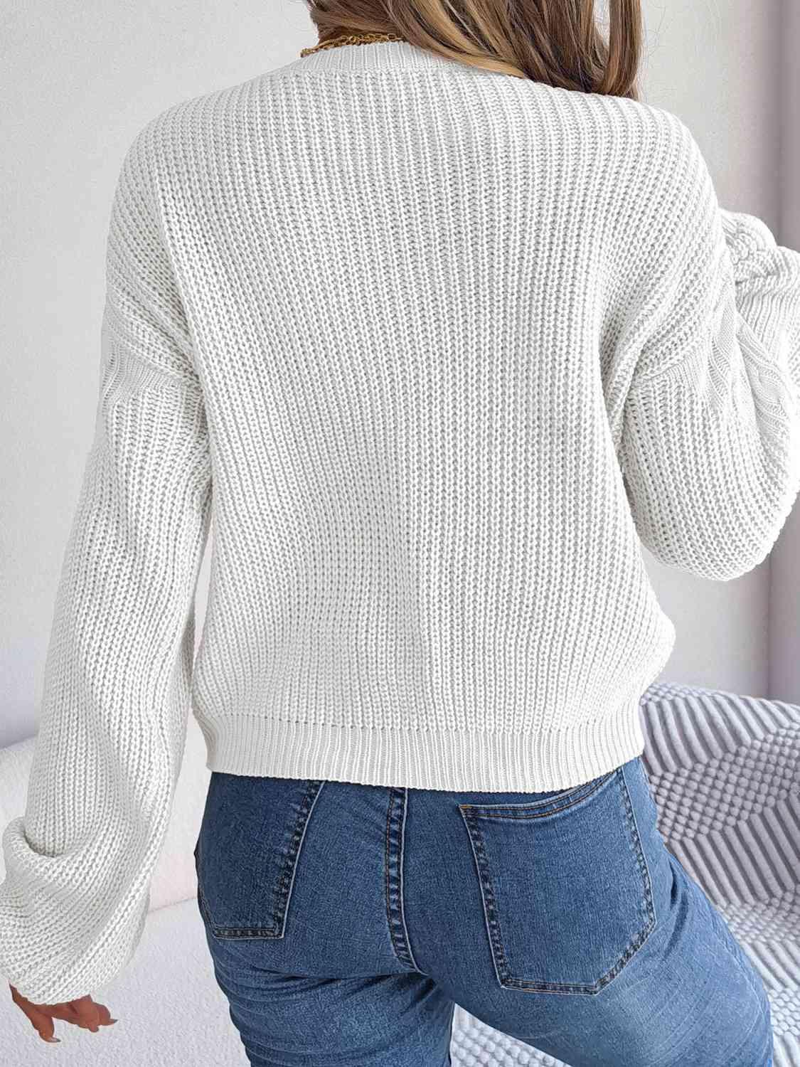 Cozy Choice Cable Knit Crew Neck Sweater-MXSTUDIO.COM