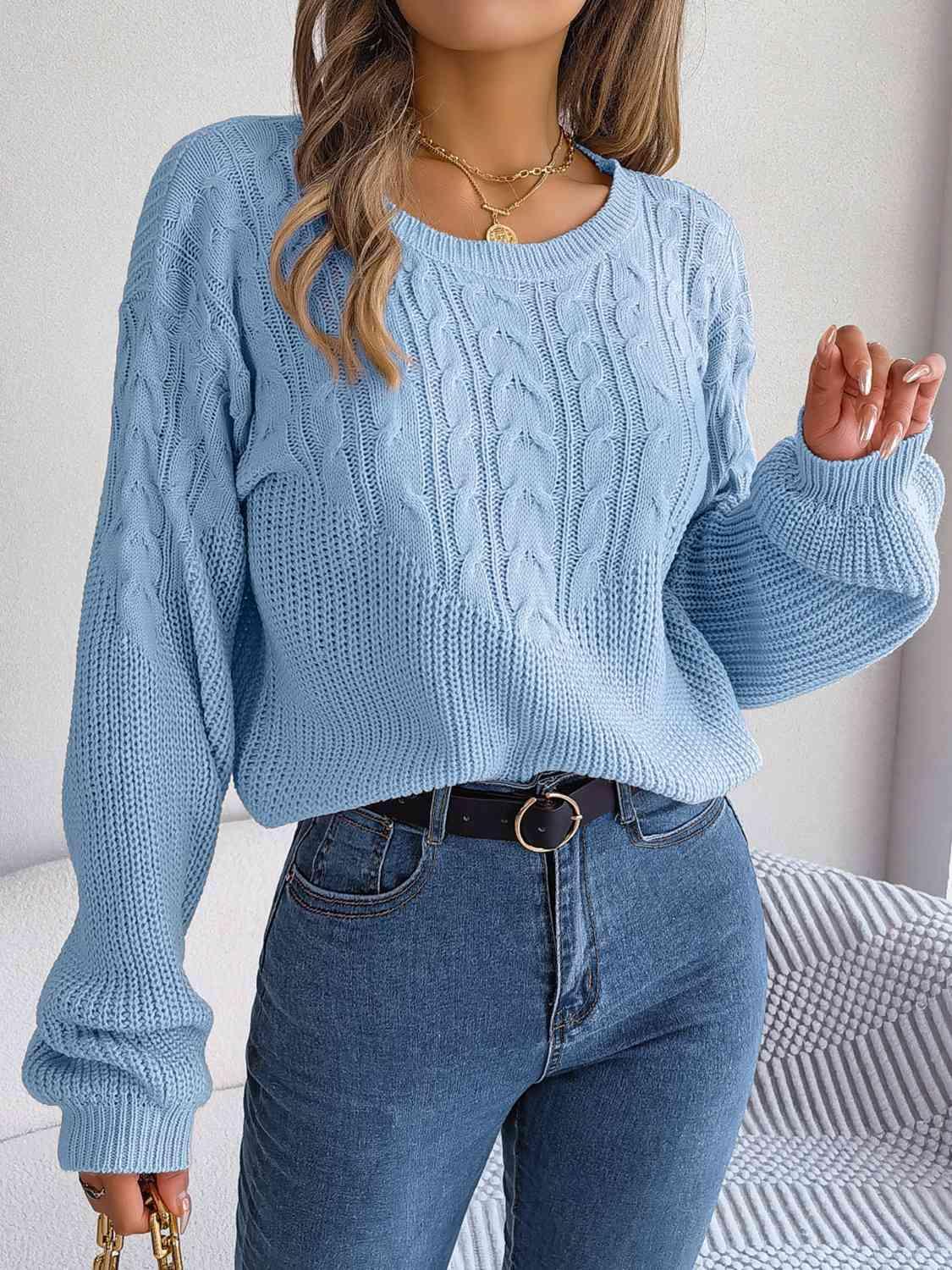 Cozy Choice Cable Knit Crew Neck Sweater-MXSTUDIO.COM