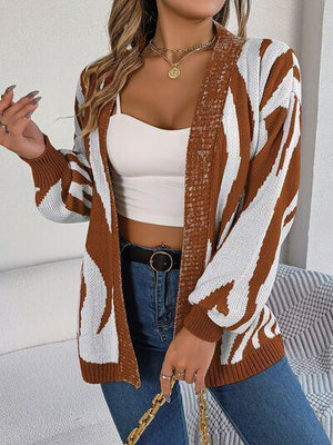 Cozy Cover Open Front Zebra Print Cardigan-MXSTUDIO.COM