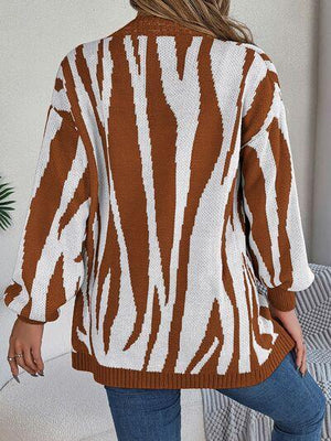 Cozy Cover Open Front Zebra Print Cardigan-MXSTUDIO.COM