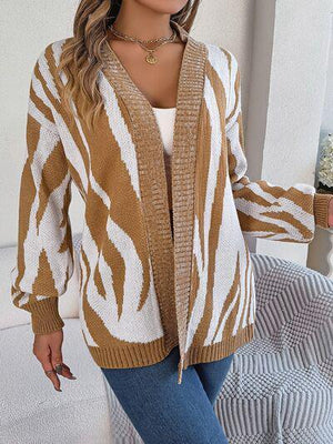 Cozy Cover Open Front Zebra Print Cardigan-MXSTUDIO.COM