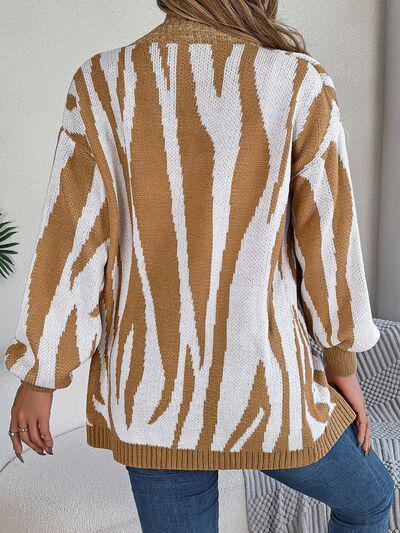 Cozy Cover Open Front Zebra Print Cardigan-MXSTUDIO.COM