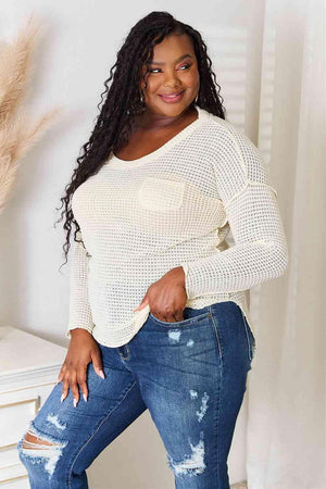 Cozy Cream Patch Pocket Women's Plus Size Knit Top - MXSTUDIO.COM