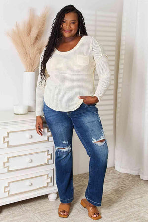 Cozy Cream Patch Pocket Women's Plus Size Knit Top - MXSTUDIO.COM