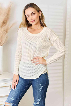 Cozy Cream Patch Pocket Women's Plus Size Knit Top - MXSTUDIO.COM