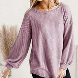 Cozy Day Boat Neck Lantern Sleeve Sweater-MXSTUDIO.COM