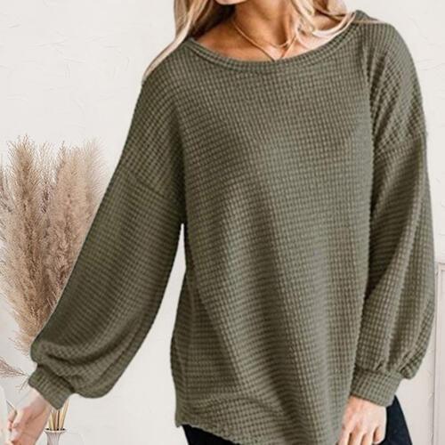 Cozy Day Boat Neck Lantern Sleeve Sweater-MXSTUDIO.COM