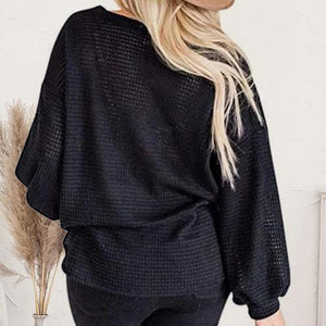 Cozy Day Boat Neck Lantern Sleeve Sweater-MXSTUDIO.COM