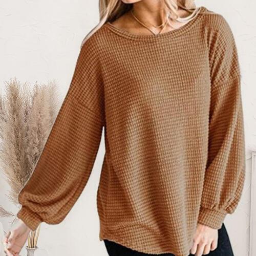 Cozy Day Boat Neck Lantern Sleeve Sweater-MXSTUDIO.COM