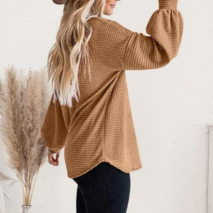 Cozy Day Boat Neck Lantern Sleeve Sweater-MXSTUDIO.COM