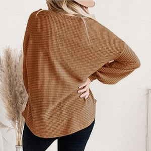 Cozy Day Boat Neck Lantern Sleeve Sweater-MXSTUDIO.COM