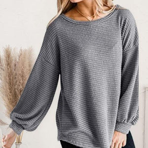 Cozy Day Boat Neck Lantern Sleeve Sweater-MXSTUDIO.COM