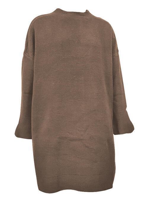 Cozy Delight Long Sleeve Mock Neck Sweater Dress-MXSTUDIO.COM