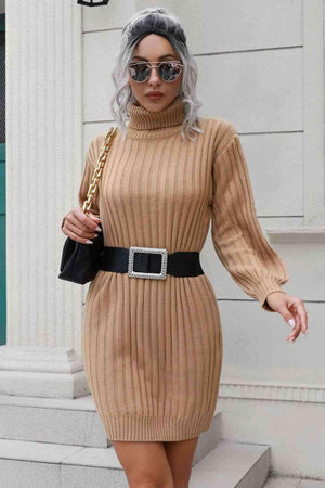 Cozy Deluxe Ribbed Turtleneck Sweater Dress - MXSTUDIO.COM