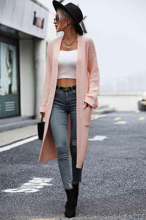 Cozy Elegance Knitted Open Front Longline Cardigan-MXSTUDIO.COM