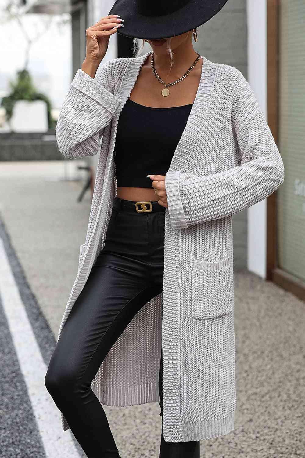 Cozy Elegance Knitted Open Front Longline Cardigan-MXSTUDIO.COM