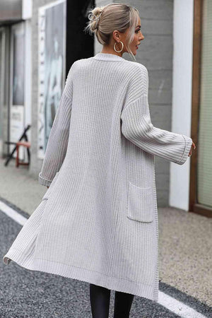 Cozy Elegance Knitted Open Front Longline Cardigan-MXSTUDIO.COM