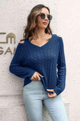 Cozy Era Cold Shoulder Cable Knit Sweater - MXSTUDIO.COM