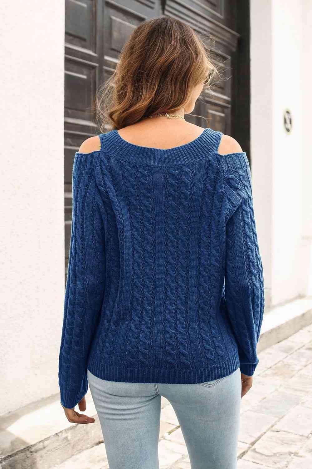 Cozy Era Cold Shoulder Cable Knit Sweater - MXSTUDIO.COM