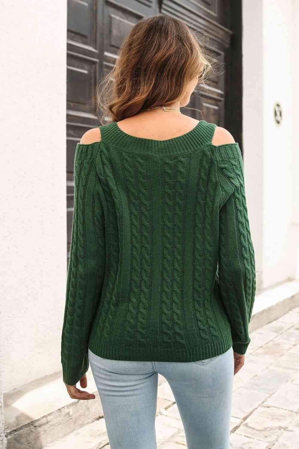 Cozy Era Cold Shoulder Cable Knit Sweater - MXSTUDIO.COM