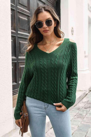 Cozy Era Cold Shoulder Cable Knit Sweater - MXSTUDIO.COM