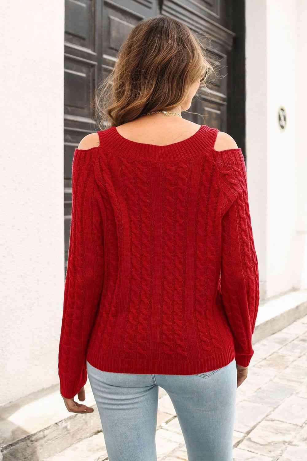 Cozy Era Cold Shoulder Cable Knit Sweater - MXSTUDIO.COM