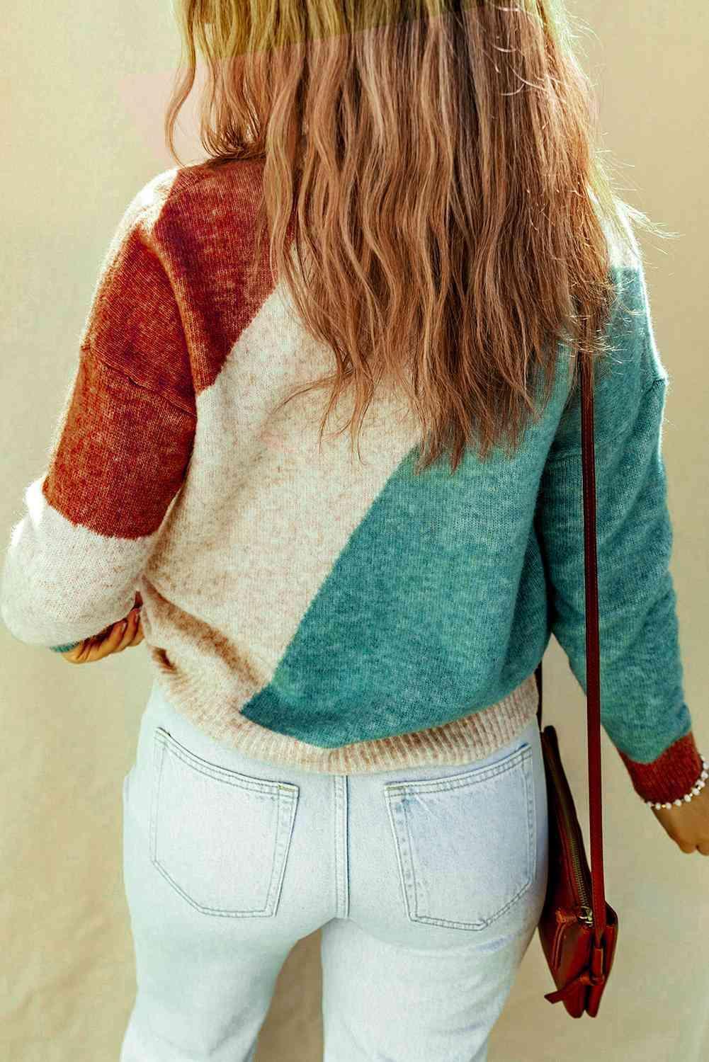 Cozy Everyday Knit Color Block Pullover Sweater-MXSTUDIO.COM