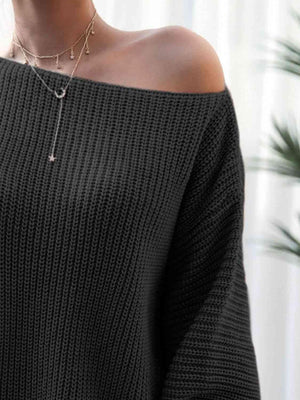 Cozy Fascination Rib-Knit Boat Neck Sweater Dress-MXSTUDIO.COM