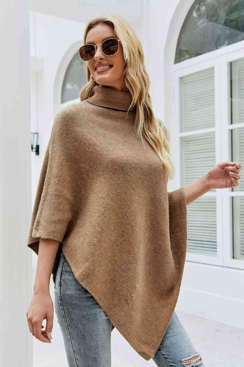 Cozy Fashionista Buttoned Turtle Neck Poncho - MXSTUDIO.COM