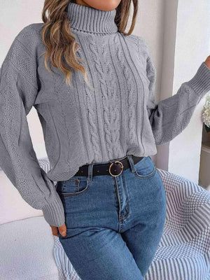 Cozy Favorite Cable Knit Turtleneck Sweater-MXSTUDIO.COM