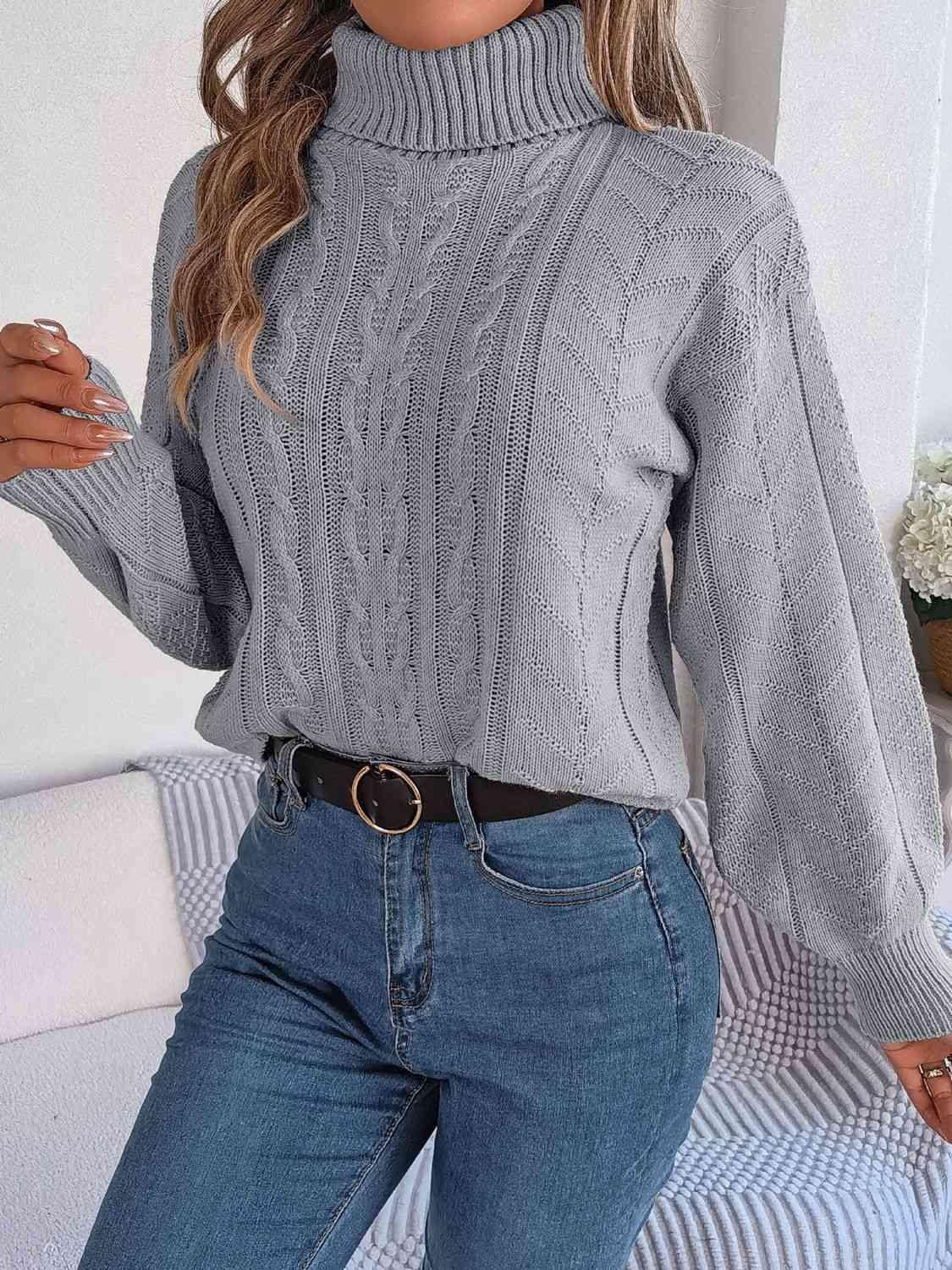 Cozy Favorite Cable Knit Turtleneck Sweater-MXSTUDIO.COM