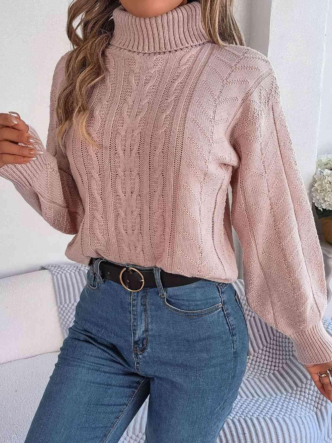 Cozy Favorite Cable Knit Turtleneck Sweater-MXSTUDIO.COM