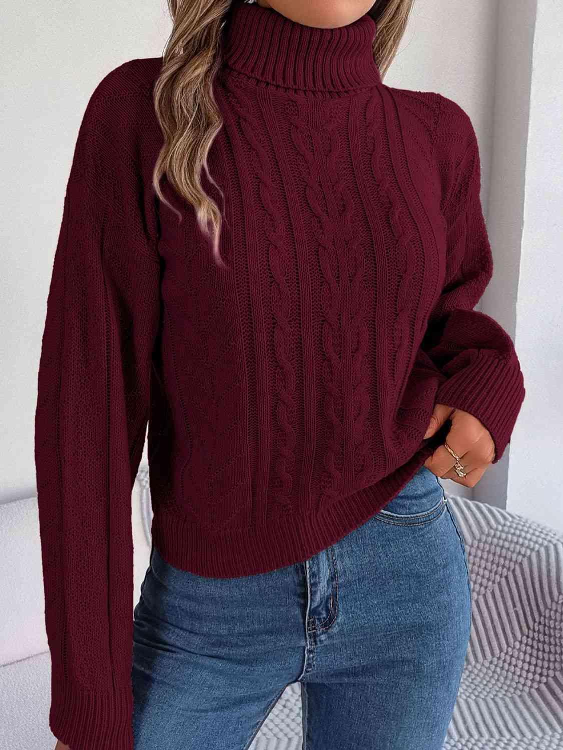 Cozy Favorite Cable Knit Turtleneck Sweater-MXSTUDIO.COM