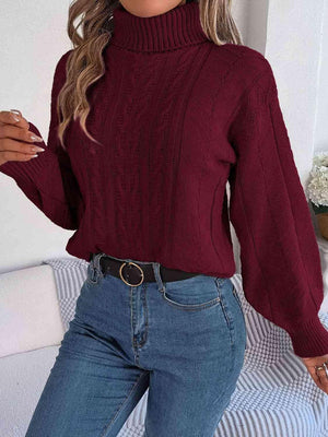 Cozy Favorite Cable Knit Turtleneck Sweater-MXSTUDIO.COM