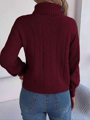 Cozy Favorite Cable Knit Turtleneck Sweater-MXSTUDIO.COM