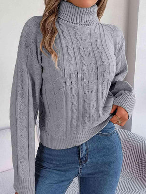 Cozy Favorite Cable Knit Turtleneck Sweater-MXSTUDIO.COM