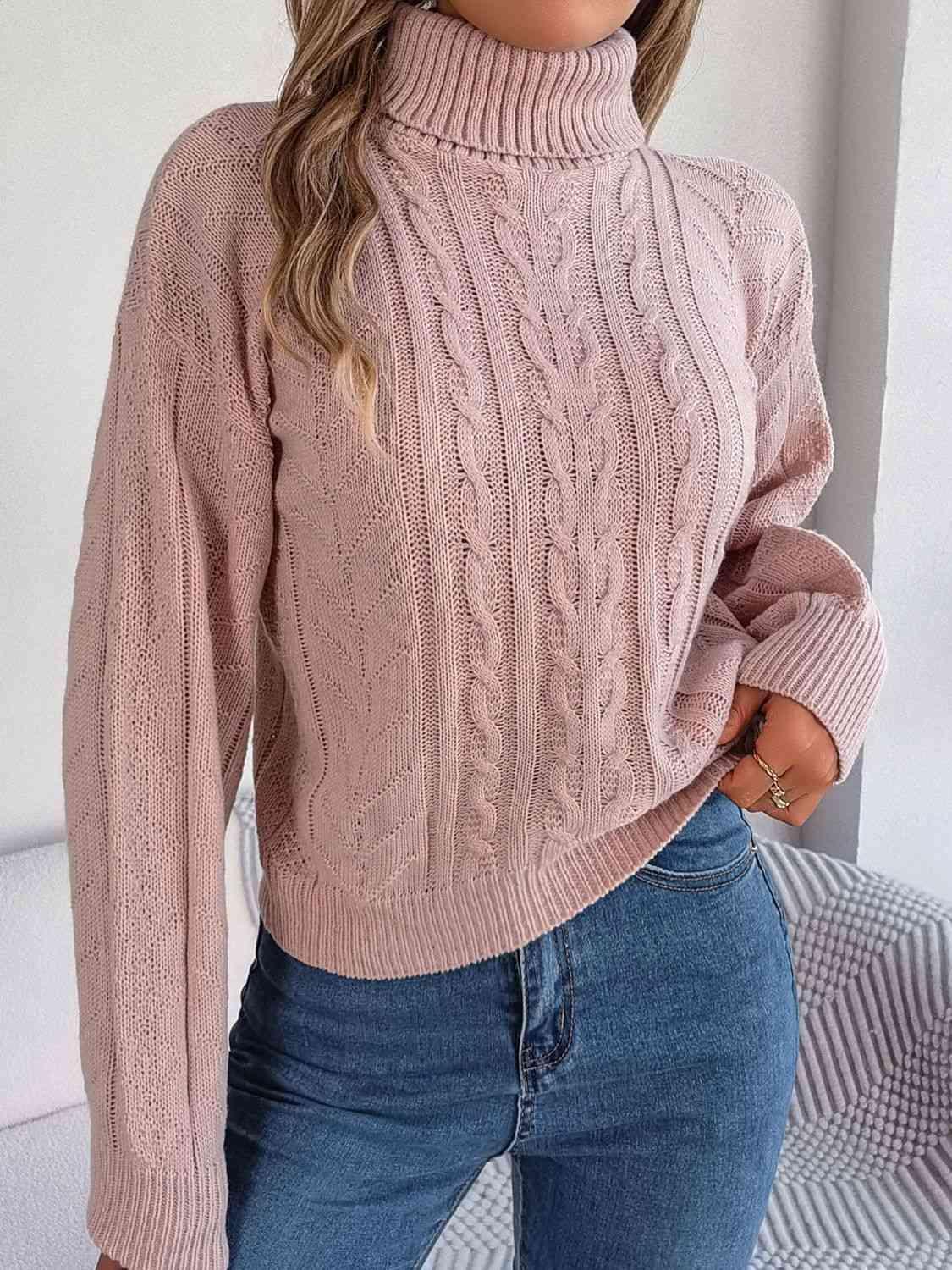 Cozy Favorite Cable Knit Turtleneck Sweater-MXSTUDIO.COM