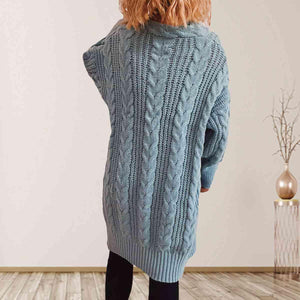 Cozy Flair Open Front Long Cable Knit Cardigan-MXSTUDIO.COM