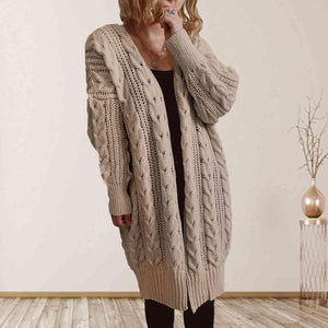 Cozy Flair Open Front Long Cable Knit Cardigan-MXSTUDIO.COM