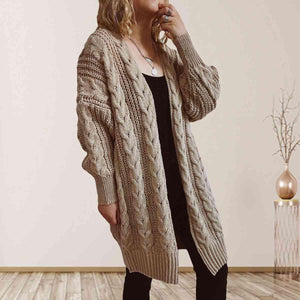 Cozy Flair Open Front Long Cable Knit Cardigan-MXSTUDIO.COM