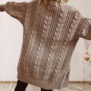 Cozy Flair Open Front Long Cable Knit Cardigan-MXSTUDIO.COM