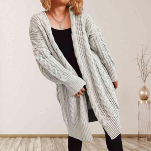 Cozy Flair Open Front Long Cable Knit Cardigan-MXSTUDIO.COM