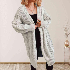 Cozy Flair Open Front Long Cable Knit Cardigan-MXSTUDIO.COM