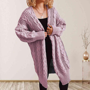 Cozy Flair Open Front Long Cable Knit Cardigan-MXSTUDIO.COM