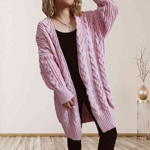 Cozy Flair Open Front Long Cable Knit Cardigan-MXSTUDIO.COM