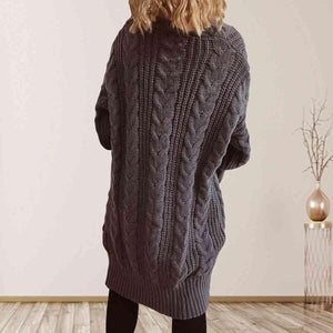 Cozy Flair Open Front Long Cable Knit Cardigan-MXSTUDIO.COM