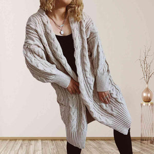 Cozy Flair Open Front Long Cable Knit Cardigan-MXSTUDIO.COM