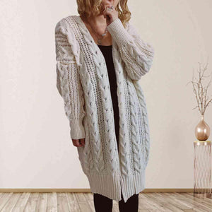 Cozy Flair Open Front Long Cable Knit Cardigan-MXSTUDIO.COM