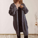 Cozy Flair Open Front Long Cable Knit Cardigan-MXSTUDIO.COM