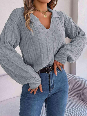 Cozy In Style Collared Knit Sweater-MXSTUDIO.COM